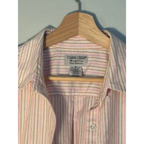 Women's Size 8 Vintage Cabin Creek Short Sleeve Pink Pin Stripe Button Up - Picture 3 of 5